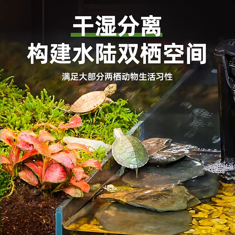 爬将军乌龟生态缸超白玻璃生态水陆底排水造景半水龟蛙蟹专用带盖两栖缸 40超白两栖单缸【底部排水】