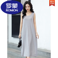 罗蒙(ROMON)夏季薄款睡衣女冰丝连衣裙女大码宽松长款睡裙无袖吊带中年装 灰色 3XL (130-145斤)