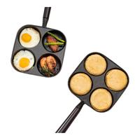 onlycook四孔煎蛋锅蛋堡早餐锅无涂层铸铁煎锅不易粘锅电磁炉煤气灶通用 铸铁四孔早餐锅-电磁炉明火款