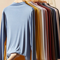 翊尚美 半高领打底衫女春秋纯色长袖打底衣女士可外穿百搭显瘦上衣 显瘦黑+显瘦黑