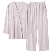 ROVO月子服纯棉春夏季薄款产前后睡衣产妇待产喂奶哺乳家居服套装 落英缤纷【套装带胸垫】 M