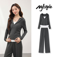 MJ STYLE正肩假两件套女2025早秋季女装酷飒风韩系高级感阔腿裤子休闲套装