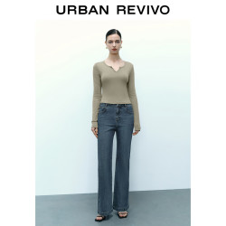 UR UR2025秋季女装时尚修身打底外穿纯色长袖T恤UWB450010 绿卡其