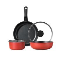 卡罗特(CaROTE)锅具套装三件套可拆卸手柄不粘锅平底锅煎锅电磁炉炒锅家用奶锅叠叠锅把手可拆户外锅具 【家庭装】26煎炒+26煎+18奶 6件