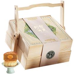 华美 蛋黄莲蓉月饼 1010g 双层木盒礼盒