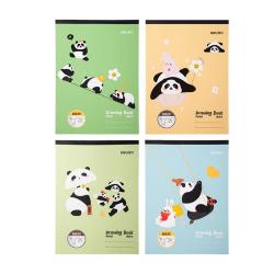 得力 4本装A4熊猫儿童图画本画画大号手绘涂画本幼儿园小加厚白纸线圈本开学 XM203