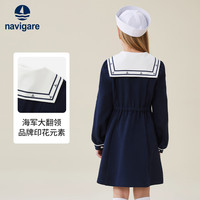 NAVIGARE意大利小帆船童装女童连衣裙儿童海军领收腰裙子宝宝长袖外穿长裙