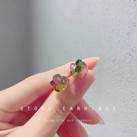 花饰庄园 碧玺925银针森系简约小清新迷你版甜美耳钉耳饰 耳环 B-475碧玺碎石颜色