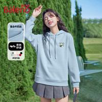 班尼路BALENO牛奶丝连帽卫衣女2025年春秋女装简约时尚休闲百搭气质感上衣 雾霾蓝#熊猫吃竹子K S
