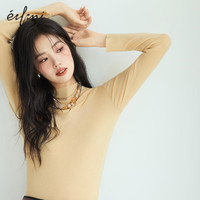 伊芙丽基础款半高领100%可机洗羊毛打底衫女修身2025秋装 月色黄 半高领 XL