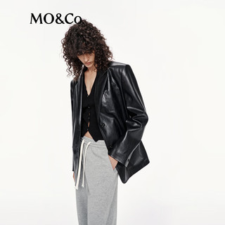 MO&Co.【C+系列】西装2025秋摇滚素皮垫肩廓形中性黑色MBE3BLA017 黑色 S /160