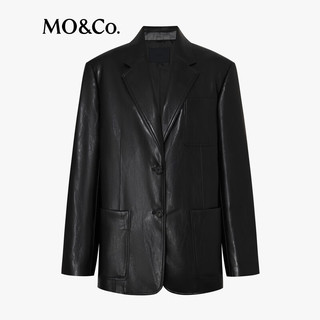 MO&Co.【C+系列】西装2025秋摇滚素皮垫肩廓形中性黑色MBE3BLA017 黑色 S /160