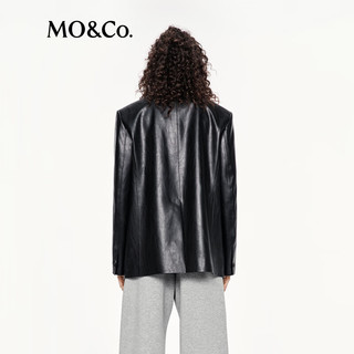 MO&Co.【C+系列】西装2025秋摇滚素皮垫肩廓形中性黑色MBE3BLA017 黑色 S /160