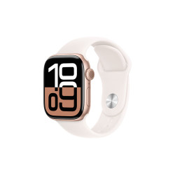 苹果 Apple Watch Series 10 智能手表 GPS款 42mm 玫瑰金色铝金属表壳 淡桃粉色橡胶表带 S/M