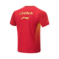 李宁 LI-NING(I-NING)乒乓球服装男款女款国家队同款短袖运动比赛服037-3赤樱红