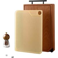 京东京造 菜板 乌檀木整木砧板实木家用切菜板1+1套装【抗菌防霉】中号 【生熟分切 配磨刀石】38*25*2.5