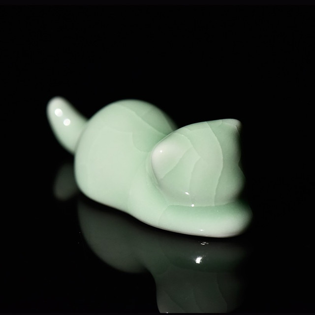 西泠印社出版社 西泠印社汝窑青喵笔搁小猫笔架笔挂陶瓷笔架文房四宝书法国画镇纸镇尺毛笔笔架笔置毛笔搁（豆青款）