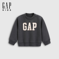 Gap【大小童同款】男女童2025秋季logo抓绒卫衣儿童装829305 黑灰色 130 /64(8-9岁)