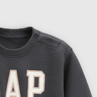 Gap【大小童同款】男女童2025秋季logo抓绒卫衣儿童装829305 黑灰色 120 /60(6-7岁)
