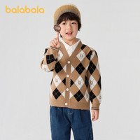 巴拉巴拉童装男童毛衫儿童开衫撞色菱格V领针织衫秋冬小童打底衫 咖色调00355