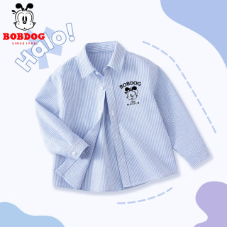 BoBDoG巴布豆宝宝衣服男童衬衫春秋儿童纯棉A类长袖宽松休闲风帅气外套 蓝条 1988巴布黑X 120