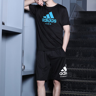 阿迪达斯 （adidas）短袖男春夏跑步休闲运动服圆领速干T恤 黑蓝JUDO M 