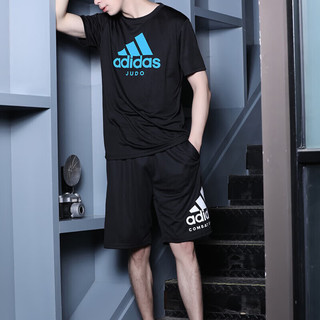 阿迪达斯 （adidas）短袖男春夏跑步休闲运动服圆领速干T恤 黑蓝JUDO M 
