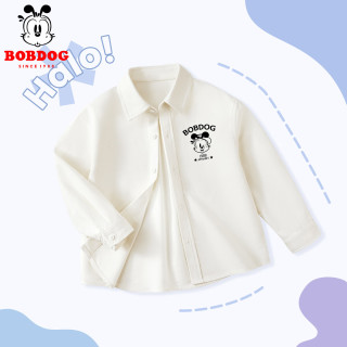BoBDoG巴布豆宝宝衣服男童衬衫春秋儿童纯棉A类长袖宽松休闲风帅气外套 米白 1988巴布黑X 90