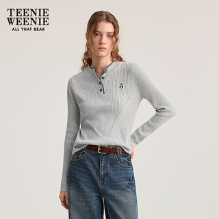 Teenie Weenie小熊女装毛针织衫2025秋季款休闲撞色亨利领套头毛衣 中灰色 S