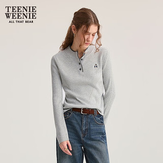 Teenie Weenie小熊女装毛针织衫2025秋季款休闲撞色亨利领套头毛衣 中灰色 S
