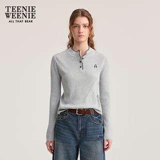 Teenie Weenie小熊女装毛针织衫2025秋季款休闲撞色亨利领套头毛衣 中灰色 S