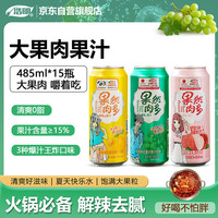 浩明 果然肉多果粒果汁饮料葡萄黄桃荔枝3种口味混合装整箱485mL×15罐 480ml*15瓶