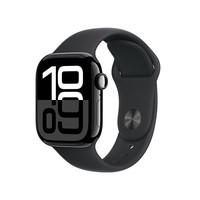 苹果 Apple Watch Series 10 智能手表 GPS款 42mm 亮黑色铝金属表壳 黑色橡胶表带 S/M