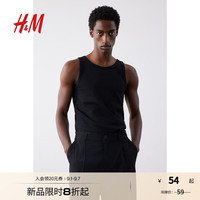 H&M 男装背心2024春季简约修身圆领罗纹直筒柔软舒适背心1227155 黑色 180/124A