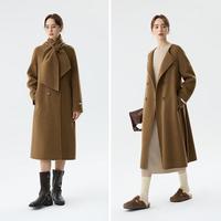 范思蓝恩围巾款双面羊毛大衣女秋冬2024新款毛呢外套14435 金沙驼