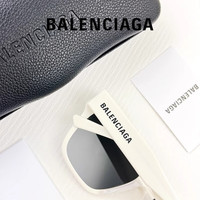巴黎世家（BALENCIAGA）墨镜男款BB0215SA显瘦黑色板材大方框巴黎世家太阳眼镜男士 003-米白色/灰片