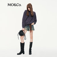 MO&Co.卫衣2025秋棉质美式钻饰怀旧洗水褪色落肩轻摇滚风MBE3SWST01 紫灰色 XS /155
