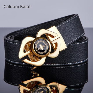 Caluom Kaiol品牌皮带男自动扣轻奢真皮腰带商务男士裤带 【专柜礼盒】80122时尚金色/外穿式 115cm -130cm默认(可修剪)