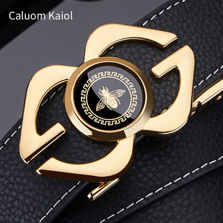 Caluom Kaiol品牌皮带男自动扣轻奢真皮腰带商务男士裤带 【专柜礼盒】80122时尚金色/外穿式 115cm -130cm默认(可修剪)