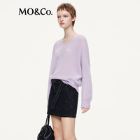 MO&Co.【秦岚同款】针织衫2025秋V领船领宽松毛边流苏袖MBE3SWTT09 流云紫色 XS /155