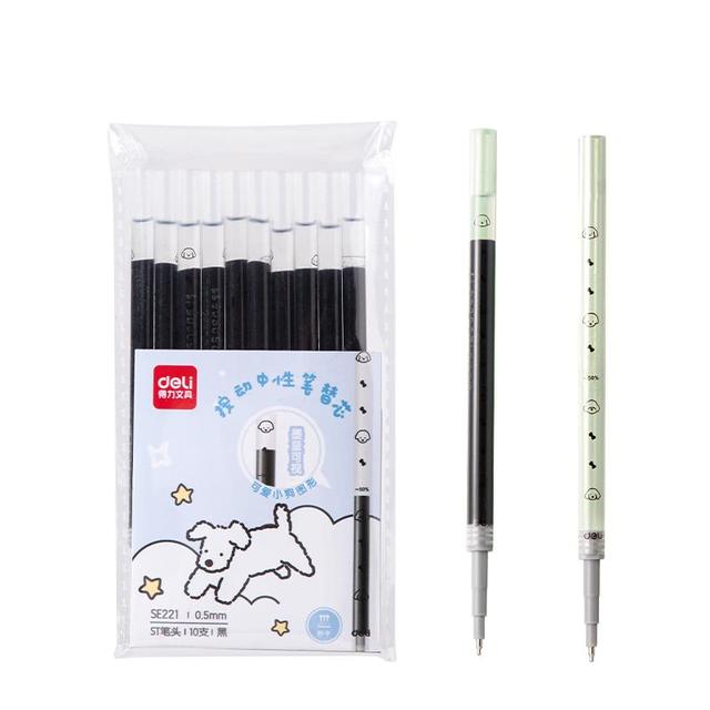 得力 趣味小狗日记笔芯 秒干墨水学生中性笔替芯学生文具 0.5mmST头笔芯黑色10支/袋 SE221