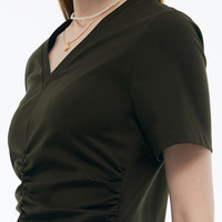 歌莉娅针织连衣裙女夏2025大方得体收腰V领黑色裙子1E4C4H1U0 42G橄榄绿 L