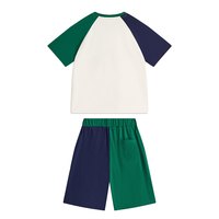 马骑顿男童短袖套装撞色T恤短裤两件套 米白色 140