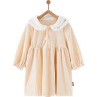 童泰女童连衣裙秋季女宝宝衣服裙子韩版时尚翻领洋气长袖公主裙 米咖 80cm