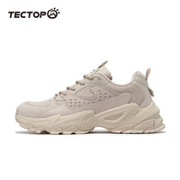 探拓（TECTOP）山系休闲鞋男鞋复古厚底老爹鞋2024秋冬户外防滑耐磨徒步运动鞋子 茶白色/经典黑 40