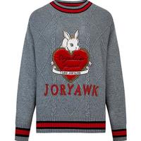 JORYA weekend 卓雅周末春秋复古撞色小兔圆领针织衫上衣套头毛衣女