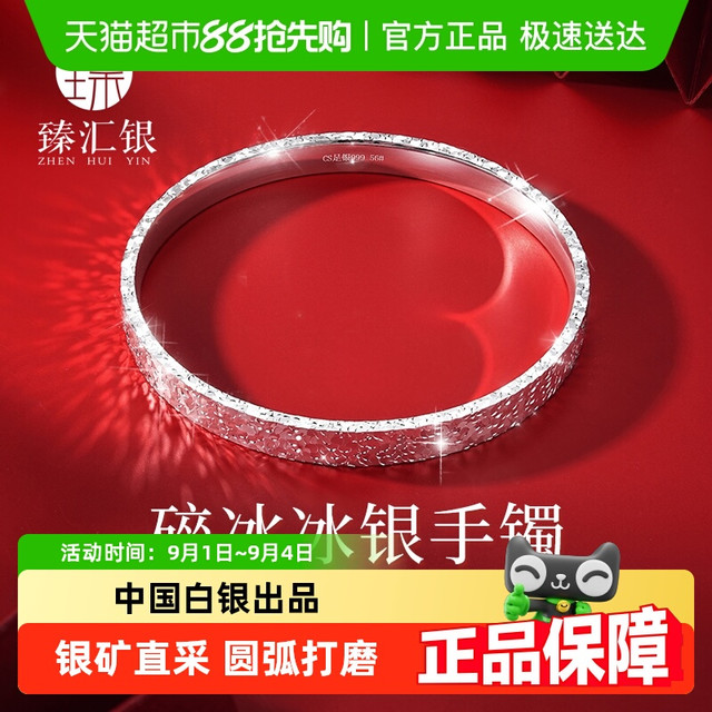 臻汇银 中国白银碎碎冰冰纯银镯子S999足银星光闪耀新中式手镯女