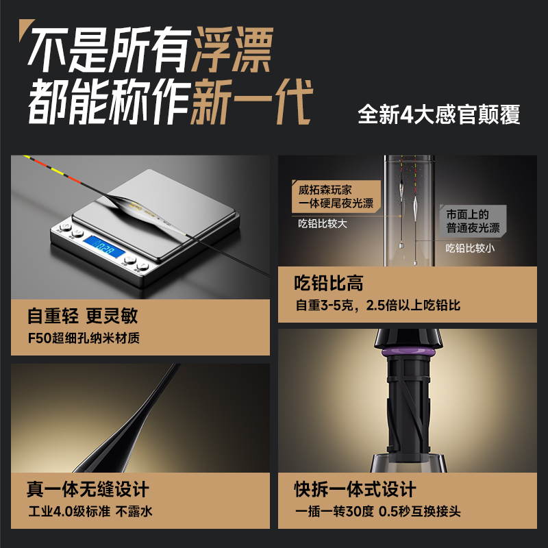 威拓森玩家一体夜光漂2025电子漂日夜两用鱼漂高灵敏鲫鲤浮漂