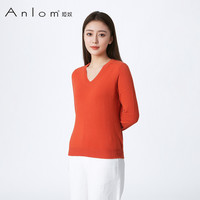 Anlom/娅奴时尚百搭2024秋季经典羊绒衫基本款V领修身保暖 桔色 100CM
