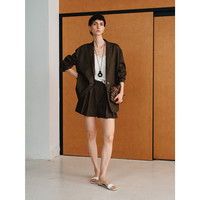 MARIUS雨露麻系列 “流浪诗人”地中海风单排扣落肩廓形西装通勤外套 亚麻色【花苞裤】 M